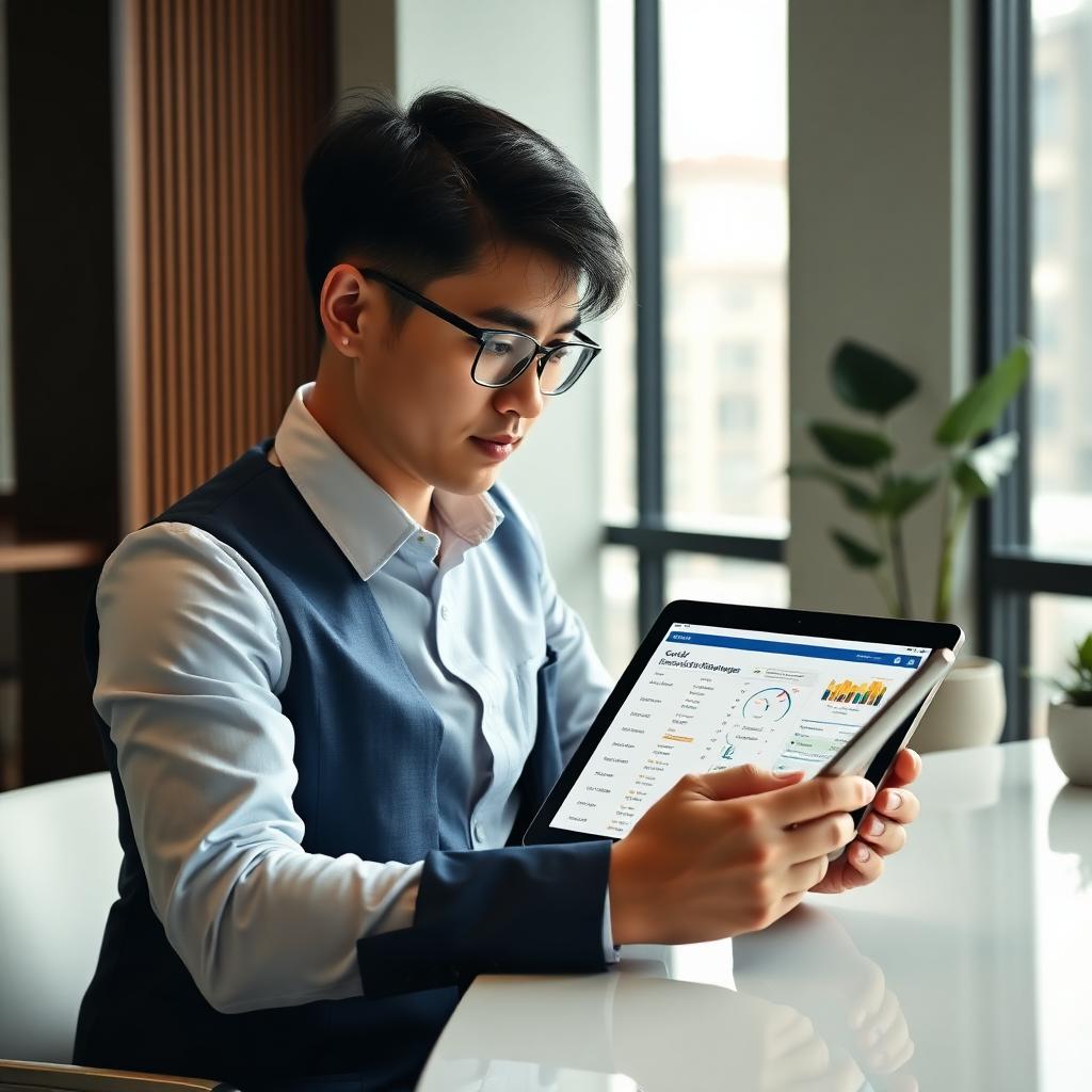 Person reviewing a Credit Bureau Singapore style credit report on a tablet at a desk