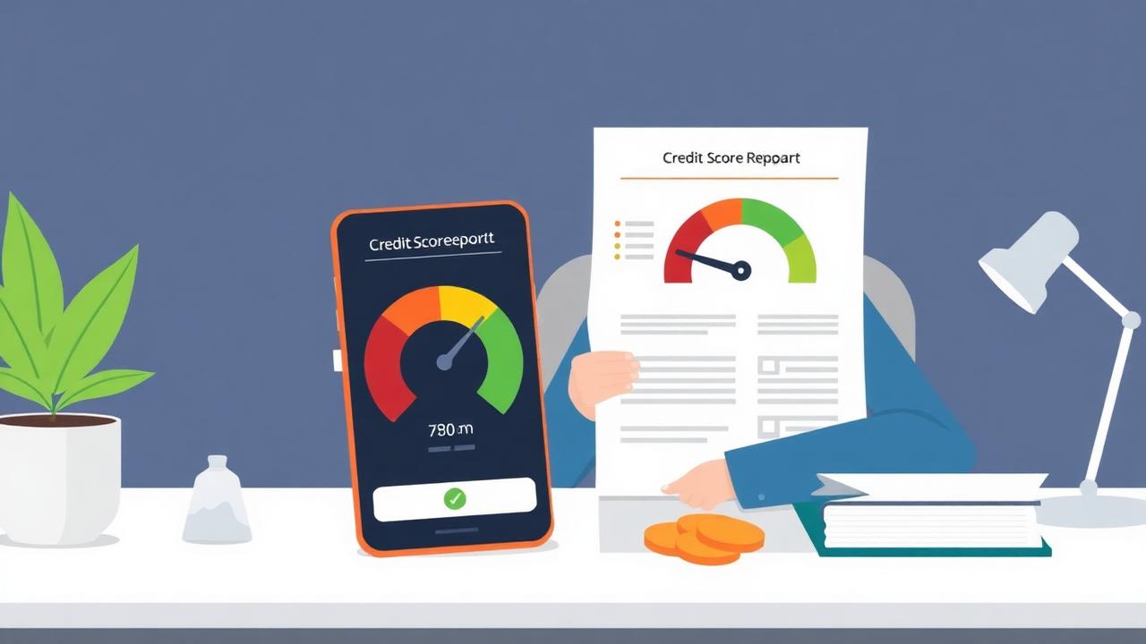 Person reviewing a credit score report on a smartphone and document at a tidy desk in Singapore